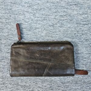 Genicci Patchwork Brown Leather RFiD Wallet Snap Fold 2 Zip 6 Card 2 Money Slot